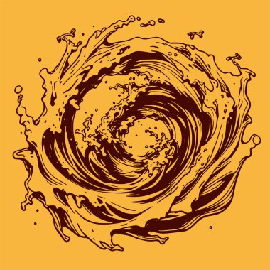 Okyanus dalgası illüstrasyon vektör sanatı. Tek renkli sanatta denizin büyük dalgaları.