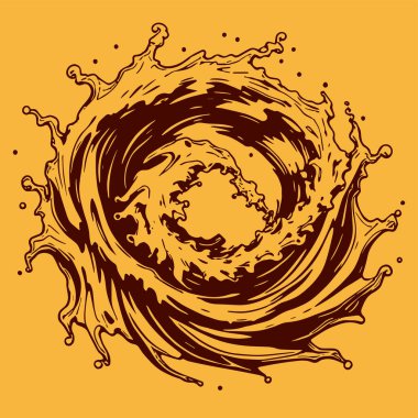 Okyanus dalgası illüstrasyon vektör sanatı. Tek renkli sanatta denizin büyük dalgaları.