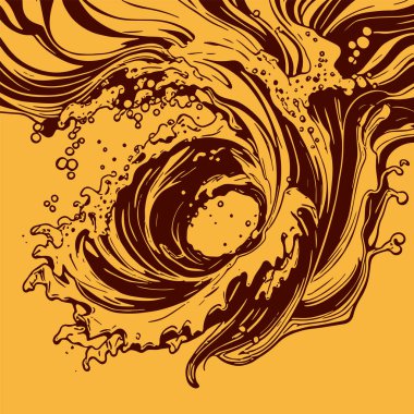 Okyanus dalgası illüstrasyon vektör sanatı. Tek renkli sanatta denizin büyük dalgaları.