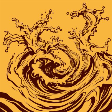 Okyanus dalgası illüstrasyon vektör sanatı. Tek renkli sanatta denizin büyük dalgaları.