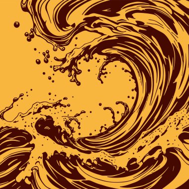 Okyanus dalgası illüstrasyon vektör sanatı. Tek renkli sanatta denizin büyük dalgaları.