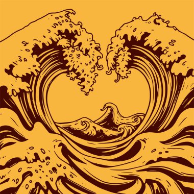 Okyanus dalgası illüstrasyon vektör sanatı. Tek renkli sanatta denizin büyük dalgaları.