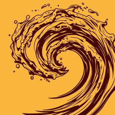 Okyanus dalgası illüstrasyon vektör sanatı. Tek renkli sanatta denizin büyük dalgaları.