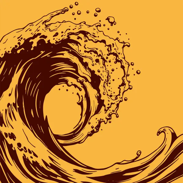 Okyanus dalgası illüstrasyon vektör sanatı. Tek renkli sanatta denizin büyük dalgaları.