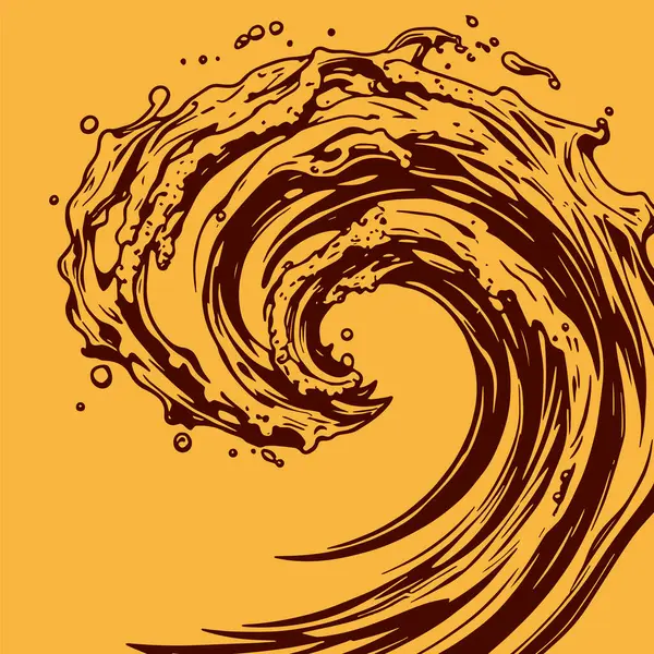 Okyanus dalgası illüstrasyon vektör sanatı. Tek renkli sanatta denizin büyük dalgaları.