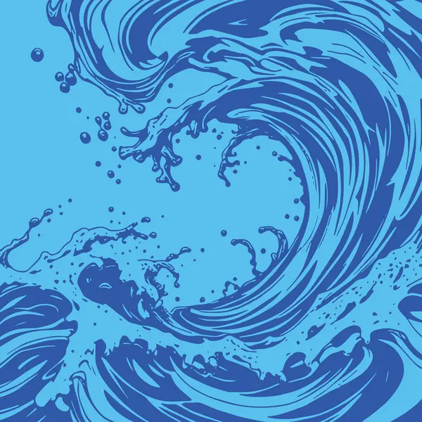 Okyanus dalgası illüstrasyon vektör sanatı. Tek renkli sanatta denizin büyük dalgaları.
