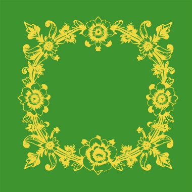 Güzel çiçek desenli klasik çerçeve ya da sınır çizimi. Dekoratif çiçek temalı kenar veya çerçeve.