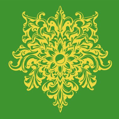 Dekoratif çiçek ve yapraklar işlemeli arka plan çizimi. Dekoratif çiçeklerin ve kıvrımların arkaplan sanatı.