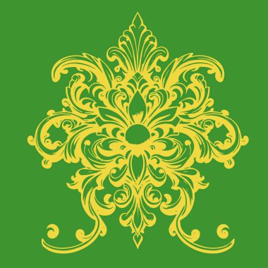 Dekoratif çiçek ve yapraklar işlemeli arka plan çizimi. Dekoratif çiçeklerin ve kıvrımların arkaplan sanatı.