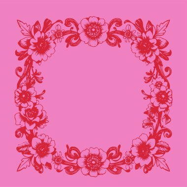 Güzel çiçek desenli klasik çerçeve ya da sınır çizimi. Dekoratif çiçek temalı kenar veya çerçeve.