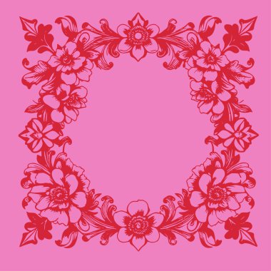 Güzel çiçek desenli klasik çerçeve ya da sınır çizimi. Dekoratif çiçek temalı kenar veya çerçeve.