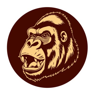 Sanatsal Gri Boyutlu İfade Eden Goril Yüzü, Tişört Baskıları ya da Hayvan Temalı Logolar için ideal. Minimalist Tek Krom Biçimli Çarpıcı El Çizimi Goril Çizimi.