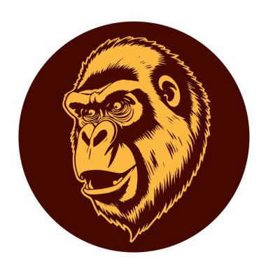 Sanatsal Gri Boyutlu İfade Eden Goril Yüzü, Tişört Baskıları ya da Hayvan Temalı Logolar için ideal. Minimalist Tek Krom Biçimli Çarpıcı El Çizimi Goril Çizimi.