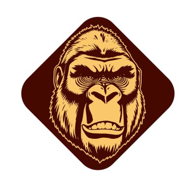 Sanatsal Gri Boyutlu İfade Eden Goril Yüzü, Tişört Baskıları ya da Hayvan Temalı Logolar için ideal. Minimalist Tek Krom Biçimli Çarpıcı El Çizimi Goril Çizimi.