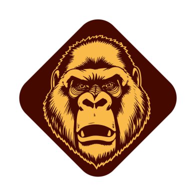 Sanatsal Gri Boyutlu İfade Eden Goril Yüzü, Tişört Baskıları ya da Hayvan Temalı Logolar için ideal. Minimalist Tek Krom Biçimli Çarpıcı El Çizimi Goril Çizimi.