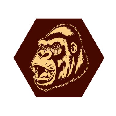 Sanatsal Gri Boyutlu İfade Eden Goril Yüzü, Tişört Baskıları ya da Hayvan Temalı Logolar için ideal. Minimalist Tek Krom Biçimli Çarpıcı El Çizimi Goril Çizimi.