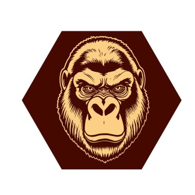 Sanatsal Gri Boyutlu İfade Eden Goril Yüzü, Tişört Baskıları ya da Hayvan Temalı Logolar için ideal. Minimalist Tek Krom Biçimli Çarpıcı El Çizimi Goril Çizimi.