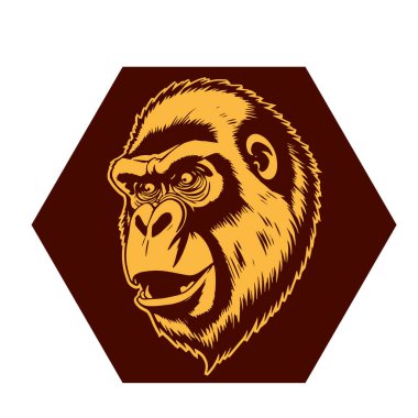 Sanatsal Gri Boyutlu İfade Eden Goril Yüzü, Tişört Baskıları ya da Hayvan Temalı Logolar için ideal. Minimalist Tek Krom Biçimli Çarpıcı El Çizimi Goril Çizimi.