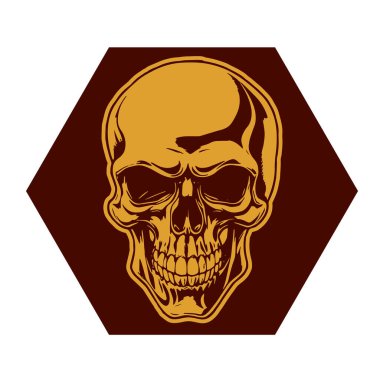 İnsan Kafatası çizimi, Ölümlülüğün sembolü. Çift tonlu Gotik Kafatası Sanatı. Monokrom tarzında vintage Syle Human Skull illüstrasyonu.