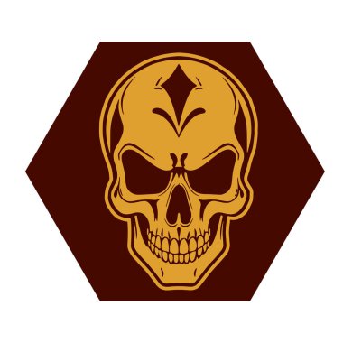 İnsan Kafatası çizimi, Ölümlülüğün sembolü. Çift tonlu Gotik Kafatası Sanatı. Monokrom tarzında vintage Syle Human Skull illüstrasyonu.