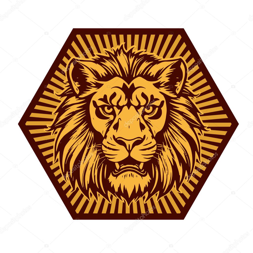 Majestic Lion Shield - Warrior Emblem. Lion Head Heraldic Shield - Mascot Emblem. Lion Head Logo - Shield Badge Concept.