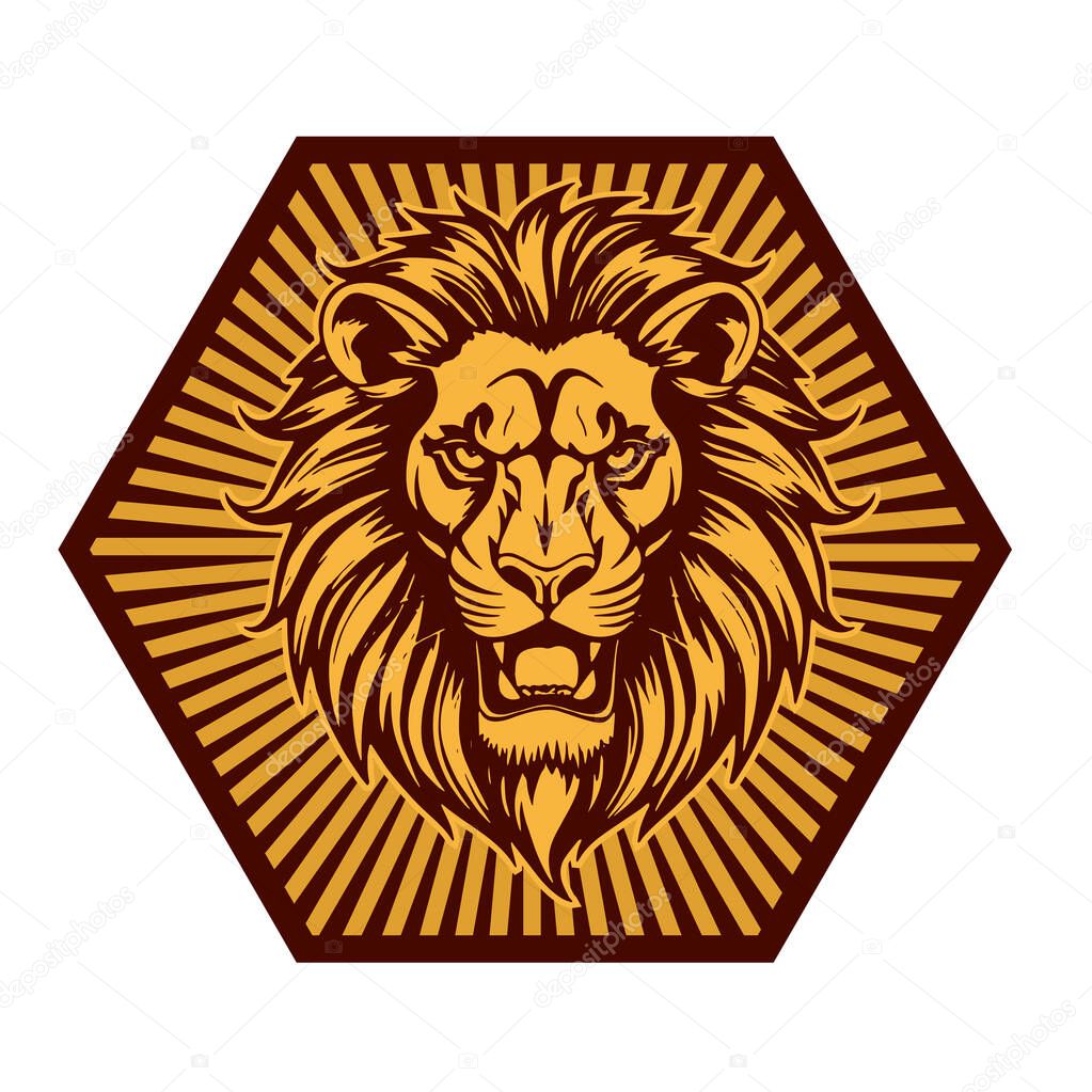 Majestic Lion Shield - Warrior Emblem. Lion Head Heraldic Shield - Mascot Emblem. Lion Head Logo - Shield Badge Concept.