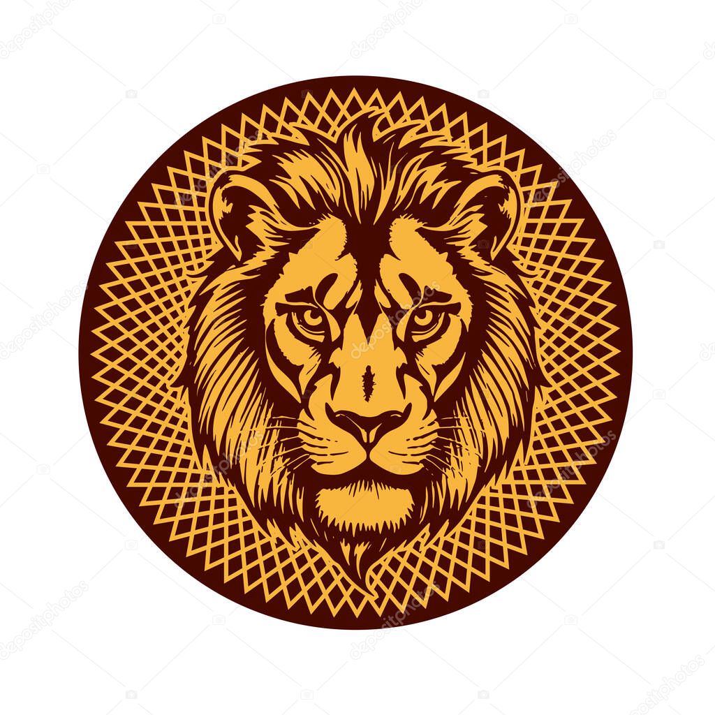 Majestic Lion Shield - Warrior Emblem. Lion Head Heraldic Shield - Mascot Emblem. Lion Head Logo - Shield Badge Concept.