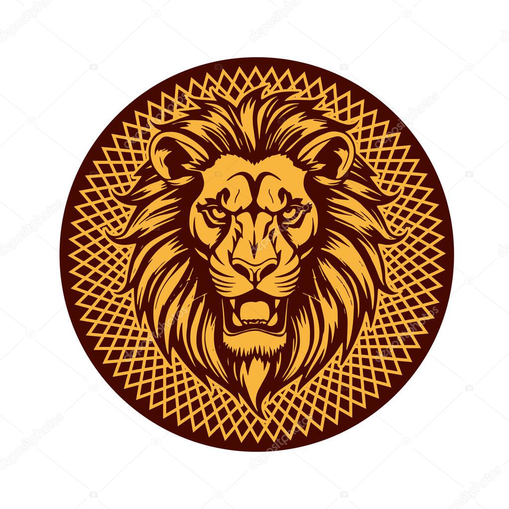 Majestic Lion Shield - Warrior Emblem. Lion Head Heraldic Shield - Mascot Emblem. Lion Head Logo - Shield Badge Concept.