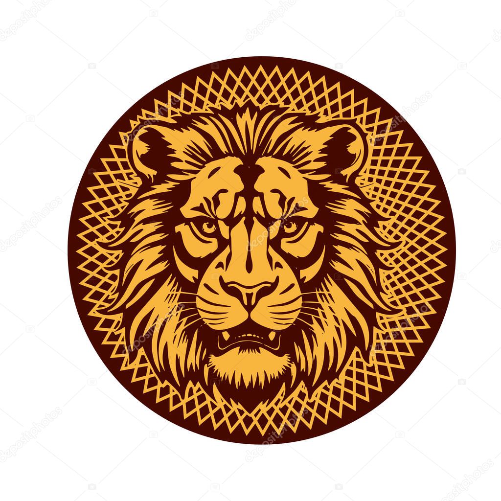 Majestic Lion Shield - Warrior Emblem. Lion Head Heraldic Shield - Mascot Emblem. Lion Head Logo - Shield Badge Concept.