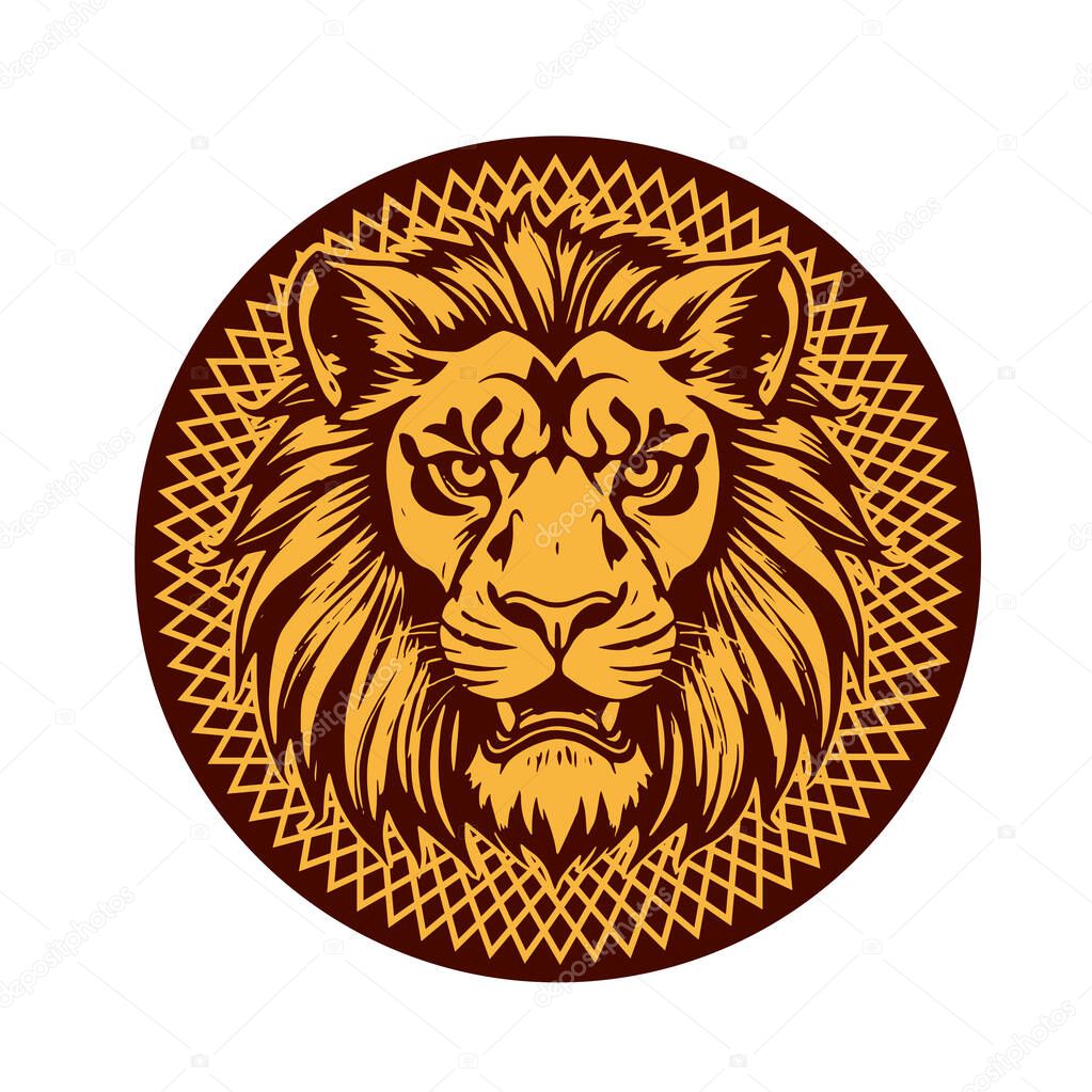 Majestic Lion Shield - Warrior Emblem. Lion Head Heraldic Shield - Mascot Emblem. Lion Head Logo - Shield Badge Concept.