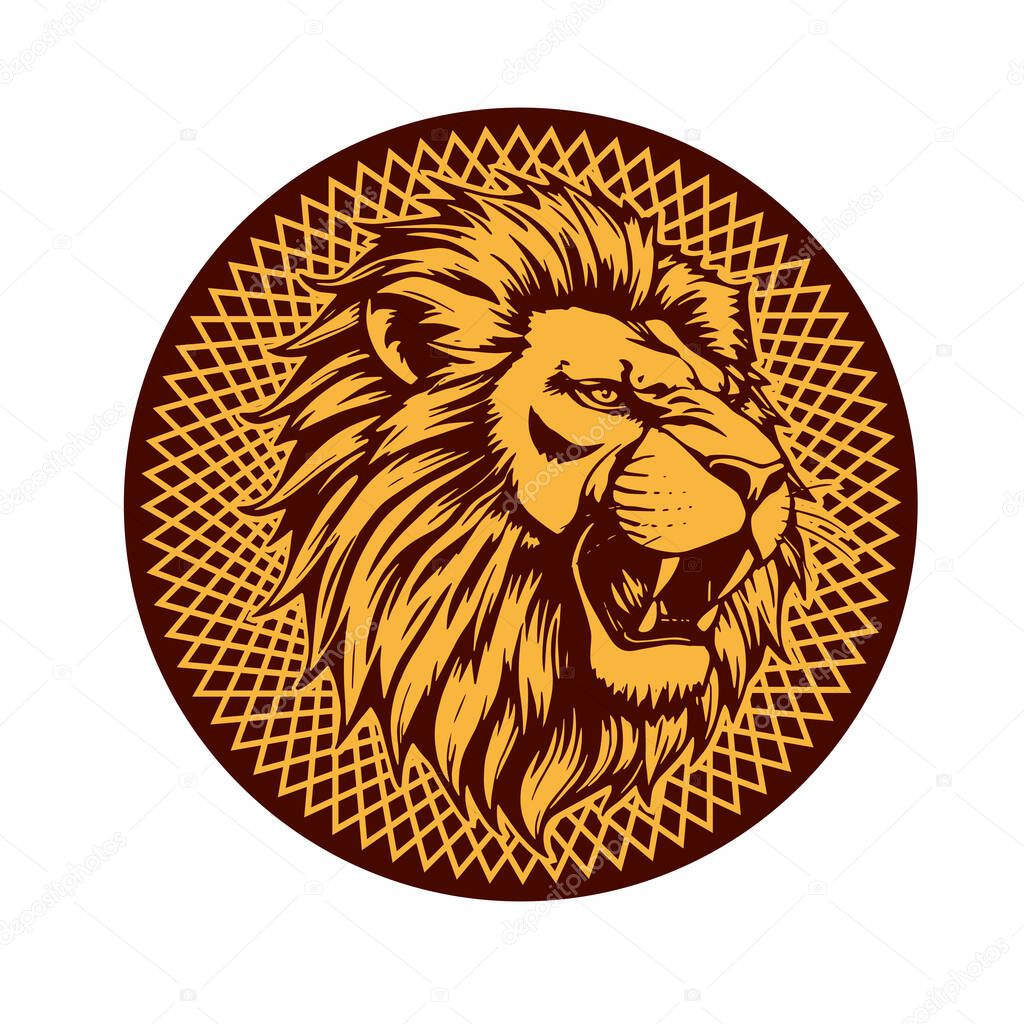 Majestic Lion Shield - Warrior Emblem. Lion Head Heraldic Shield - Mascot Emblem. Lion Head Logo - Shield Badge Concept.
