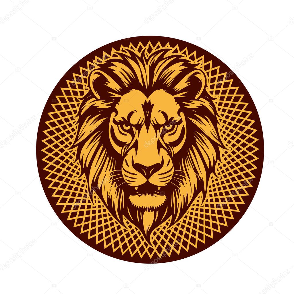 Majestic Lion Shield - Warrior Emblem. Lion Head Heraldic Shield - Mascot Emblem. Lion Head Logo - Shield Badge Concept.