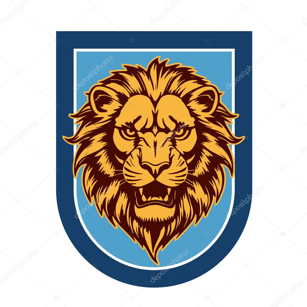Lion Head Heraldic Shield - Mascot Emblem. Majestic Lion Shield - Warrior Emblem. Lion Head Logo - Shield Badge Concept