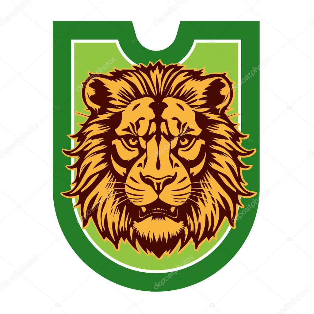Lion Head Heraldic Shield - Mascot Emblem. Majestic Lion Shield - Warrior Emblem. Lion Head Logo - Shield Badge Concept