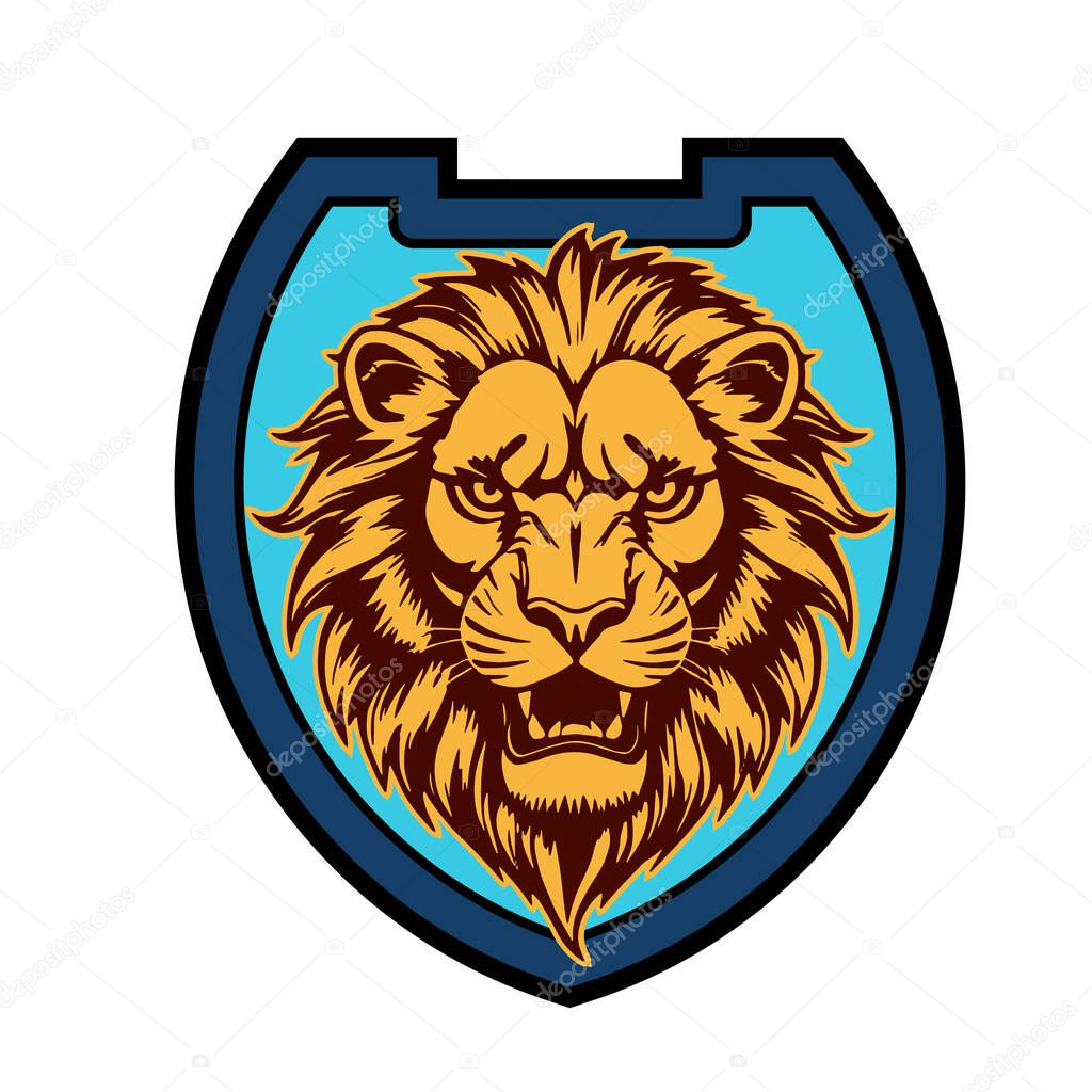 Lion Head Heraldic Shield - Mascot Emblem. Majestic Lion Shield - Warrior Emblem. Lion Head Logo - Shield Badge Concept