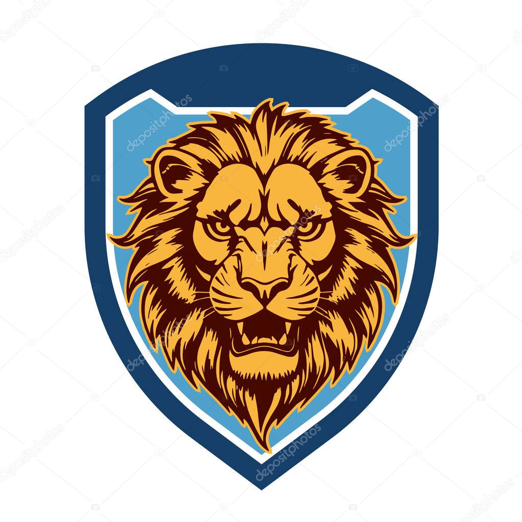 Lion Head Heraldic Shield - Mascot Emblem. Majestic Lion Shield - Warrior Emblem. Lion Head Logo - Shield Badge Concept