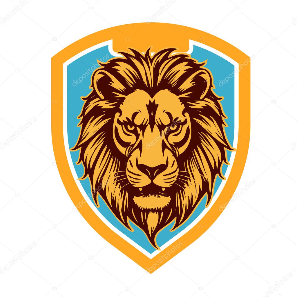 Lion Head Heraldic Shield - Mascot Emblem. Majestic Lion Shield - Warrior Emblem. Lion Head Logo - Shield Badge Concept