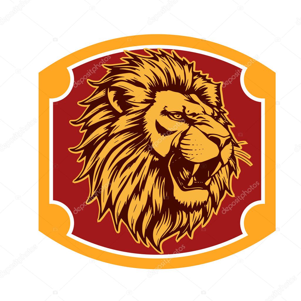 Lion Head Heraldic Shield - Mascot Emblem. Majestic Lion Shield - Warrior Emblem. Lion Head Logo - Shield Badge Concept