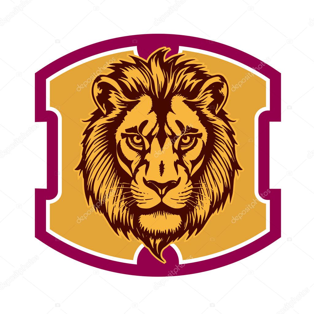 Lion Head Heraldic Shield - Mascot Emblem. Majestic Lion Shield - Warrior Emblem. Lion Head Logo - Shield Badge Concept