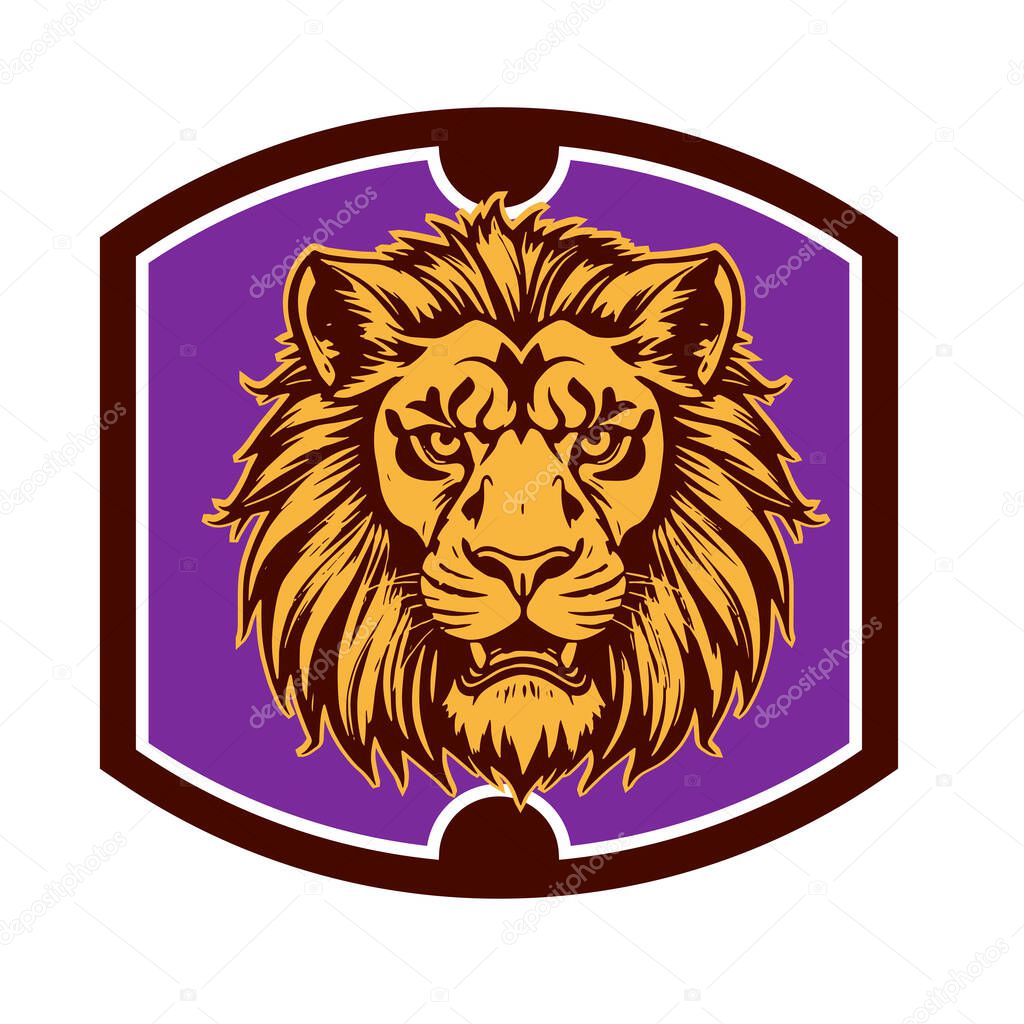Lion Head Heraldic Shield - Mascot Emblem. Majestic Lion Shield - Warrior Emblem. Lion Head Logo - Shield Badge Concept