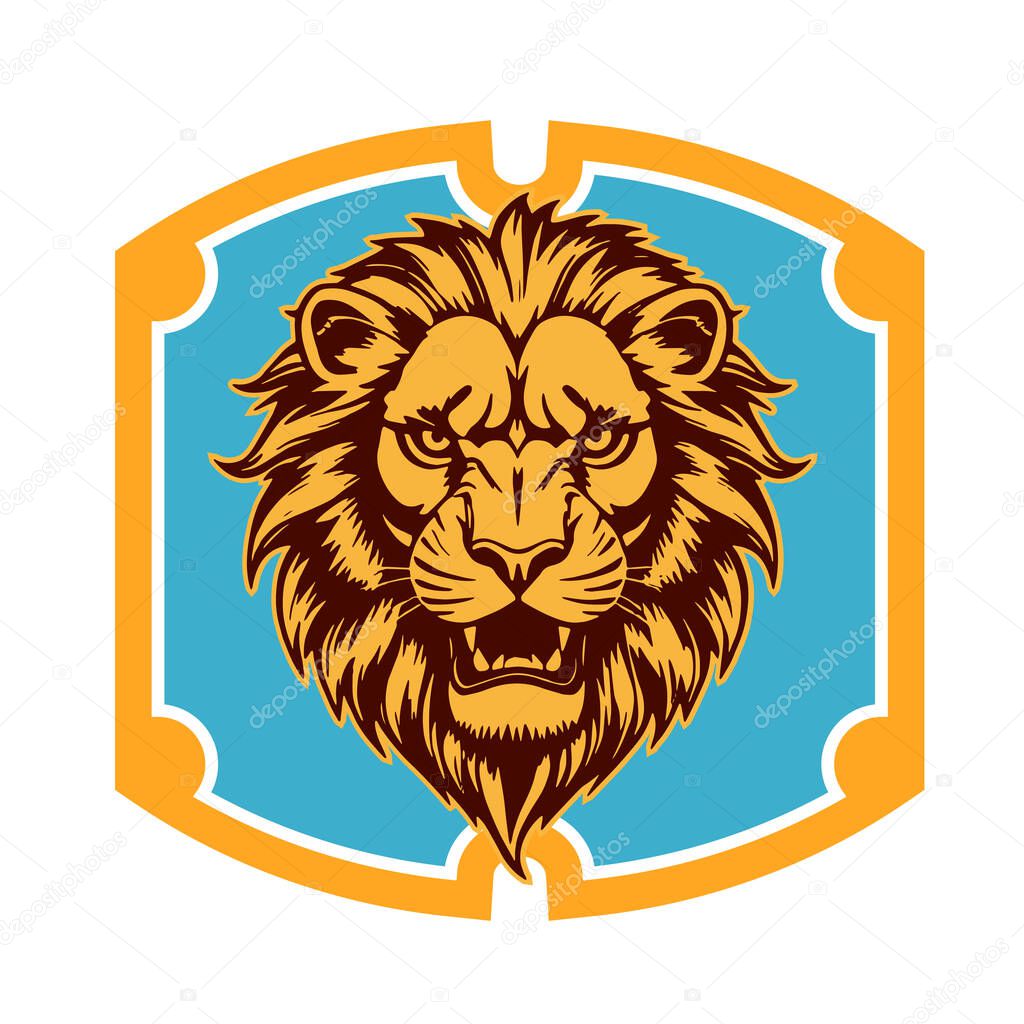 Lion Head Heraldic Shield - Mascot Emblem. Majestic Lion Shield - Warrior Emblem. Lion Head Logo - Shield Badge Concept