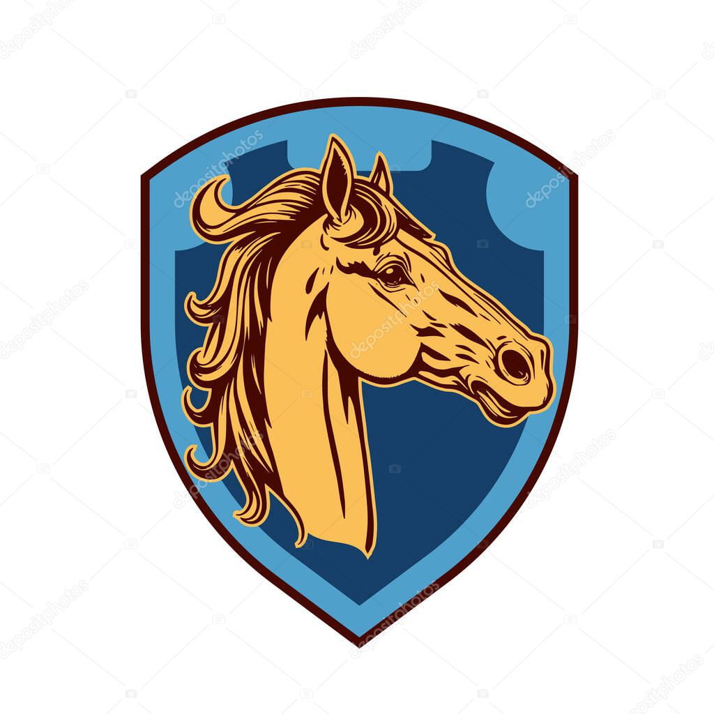 Equestrian Shield Design - Horsepower Emblem. Horse Head Logo - Elegant Shield Vector Art. Stallion Shield Badge - Powerful Equine Symbol.