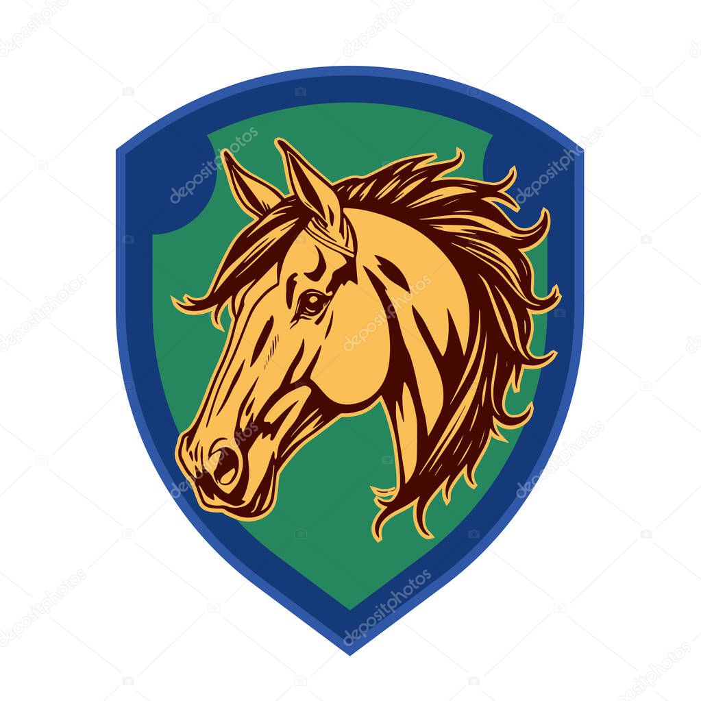 Equestrian Shield Design - Horsepower Emblem. Horse Head Logo - Elegant Shield Vector Art. Stallion Shield Badge - Powerful Equine Symbol.