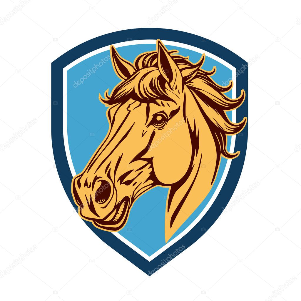 Equestrian Shield Design - Horsepower Emblem. Horse Head Logo - Elegant Shield Vector Art. Stallion Shield Badge - Powerful Equine Symbol.