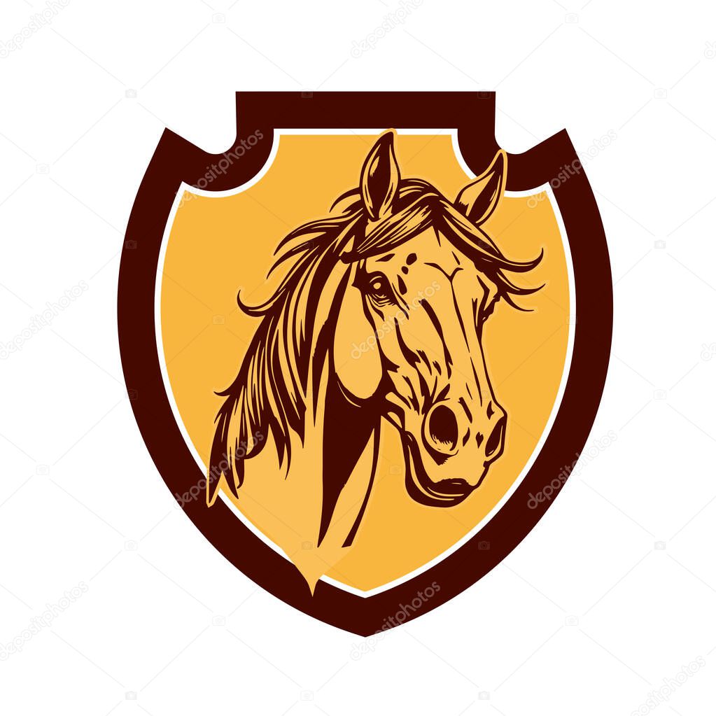 Equestrian Shield Design - Horsepower Emblem. Horse Head Logo - Elegant Shield Vector Art. Stallion Shield Badge - Powerful Equine Symbol.