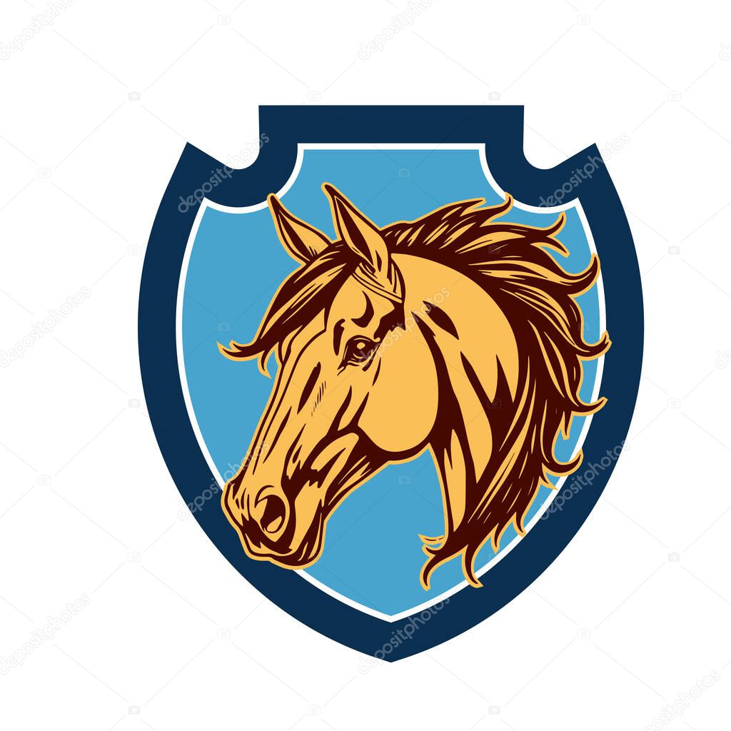 Horse Head Logo - Elegant Shield Vector Art. Stallion Shield Badge - Powerful Equine Symbol. Equestrian Shield Design - Horsepower Emblem.