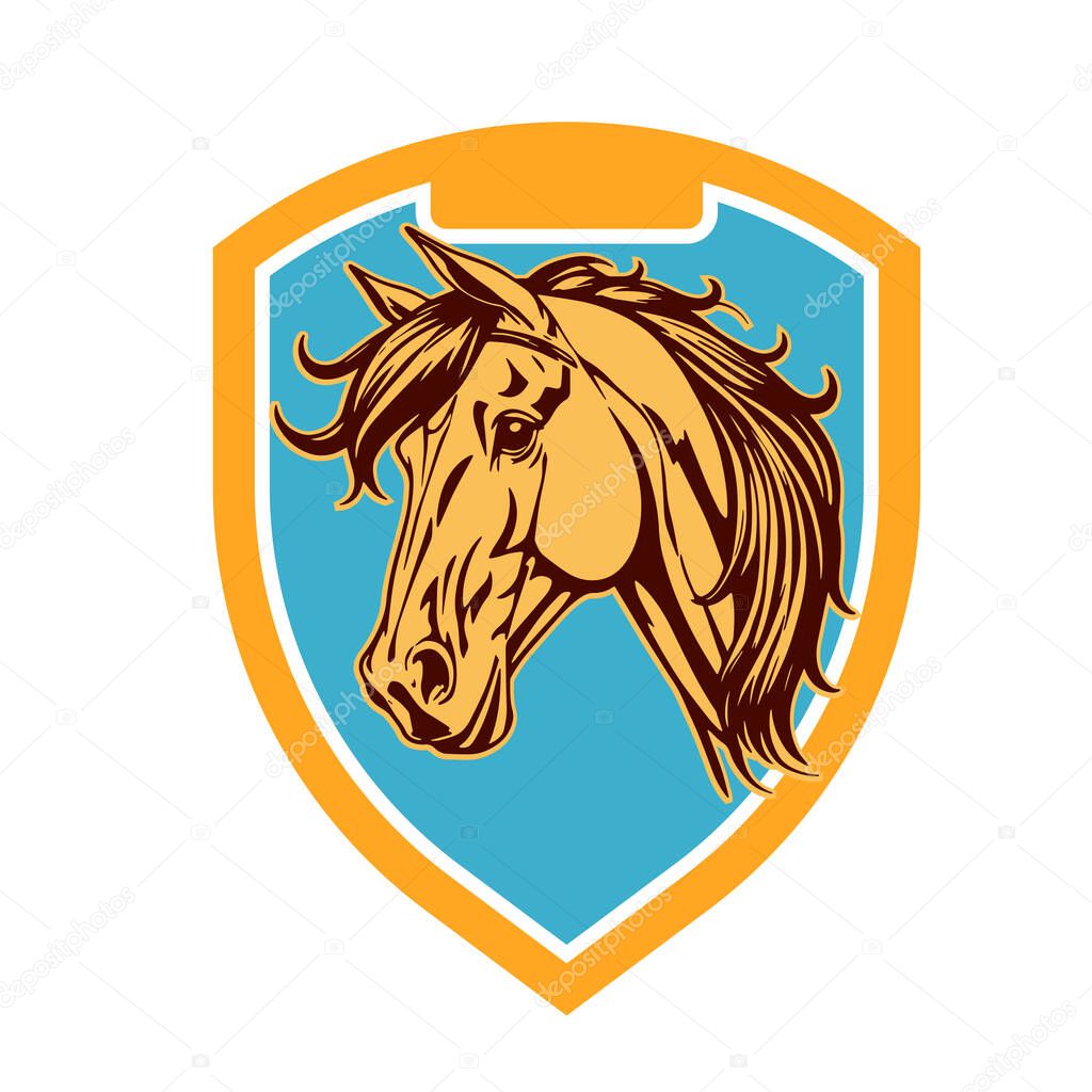 Horse Head Logo - Elegant Shield Vector Art. Equestrian Shield Design - Horsepower Emblem. Stallion Shield Badge - Powerful Equine Symbol.