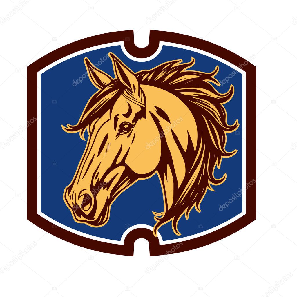 Horse Head Logo - Elegant Shield Vector Art. Equestrian Shield Design - Horsepower Emblem. Stallion Shield Badge - Powerful Equine Symbol.