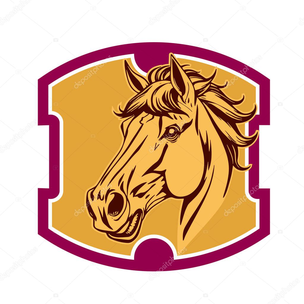 Horse Head Logo - Elegant Shield Vector Art. Equestrian Shield Design - Horsepower Emblem. Stallion Shield Badge - Powerful Equine Symbol.