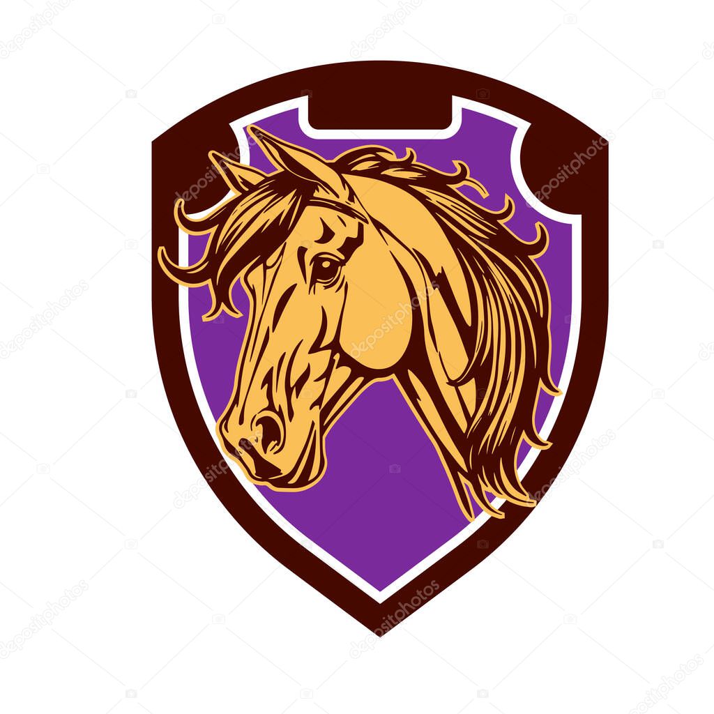 Horse Head Logo - Elegant Shield Vector Art. Equestrian Shield Design - Horsepower Emblem. Stallion Shield Badge - Powerful Equine Symbol.